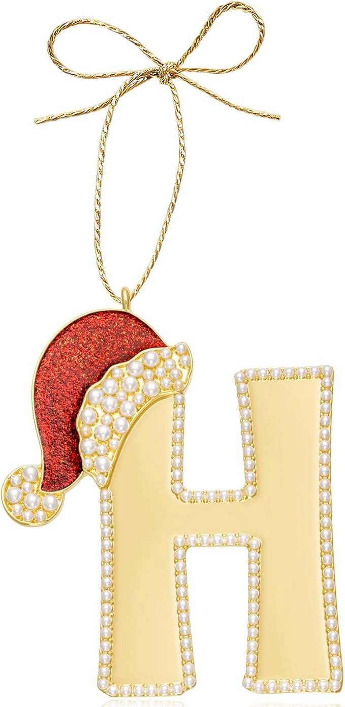 2025 Christmas Ornaments, Letter Ornaments for Xmas Tree|Red Hat Hanging Ornament for Women Men Friends Sister Wife|H-Letter Ornament