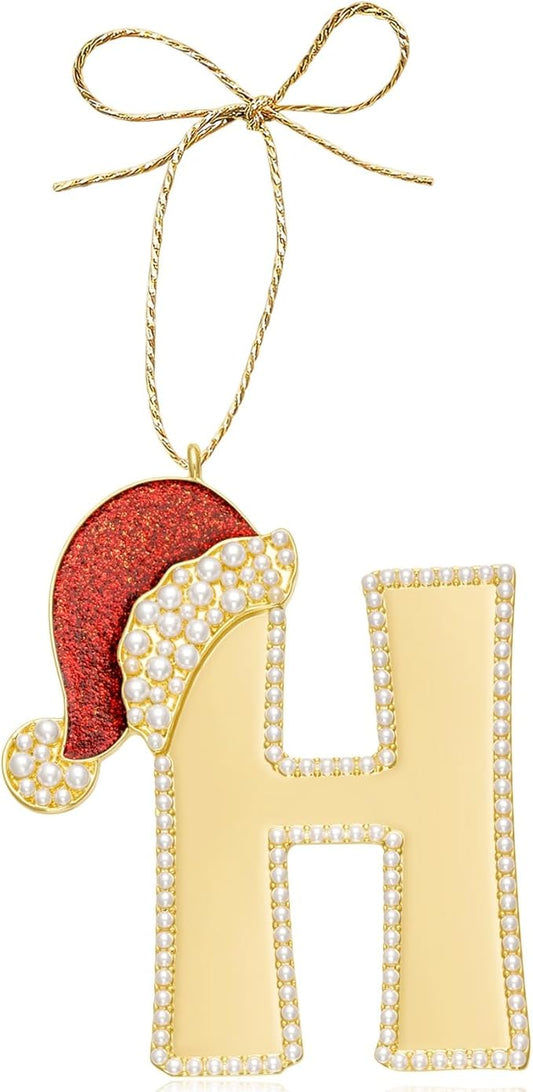 2025 Christmas Ornaments, Letter Ornaments for Xmas Tree|Red Hat Hanging Ornament for Women Men Friends Sister Wife|H-Letter Ornament