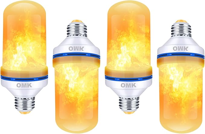 OMK 4 Pack Flickering Light Bulbs - Sunlight LED Flame Effect Light Bulbs with 4 Modes for Indoor/Outdoor Decor & Holiday Gifts