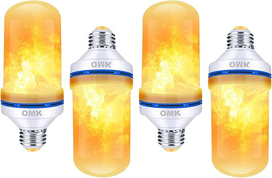 OMK 4 Pack Flickering Light Bulbs - Sunlight LED Flame Effect Light Bulbs with 4 Modes for Indoor/Outdoor Decor & Holiday Gifts