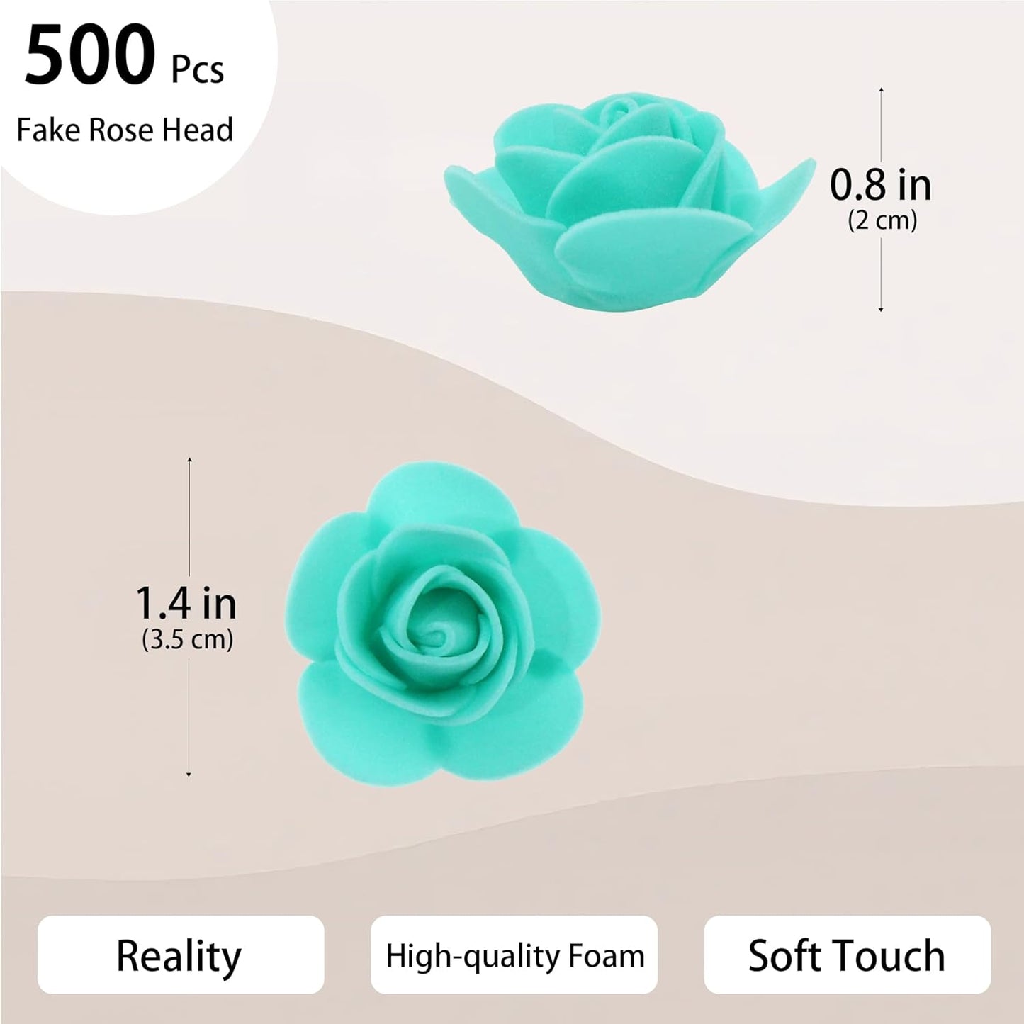 500 Pcs 1.4 Inch Mini Artificial Flowers Head Bulk 5 in 1 Set Faux Foam Fake Small Rose Tiny Baby Flores Bouquet Cake Gift Home Decoration DIY Craft (Teal Green)