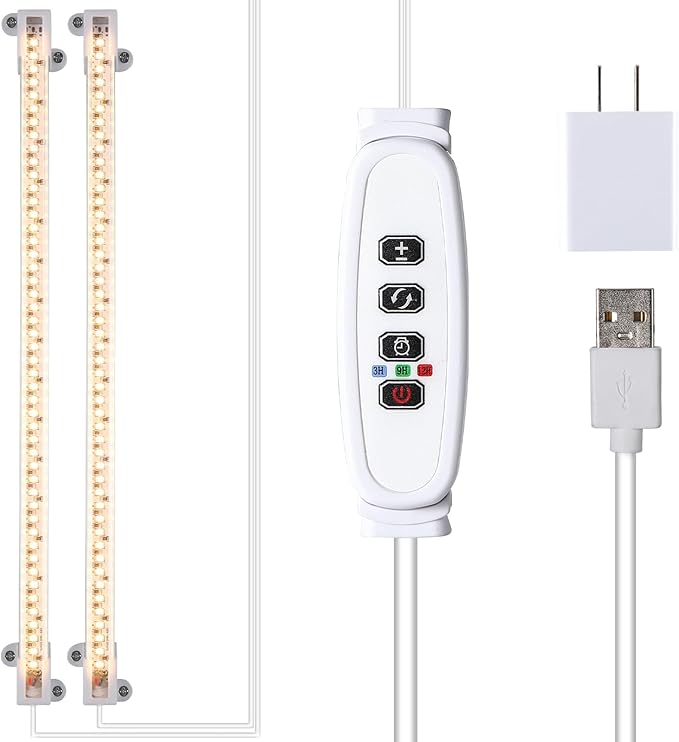 LED Grow Light Strips, 13 Inches Grow Lights for Indoor Plants Full Spectrum 3500K, 96 LEDs Plant Light with 3/9/12H Timer, 10 Dimmable Levels for Seedling Succulent, 2 Head