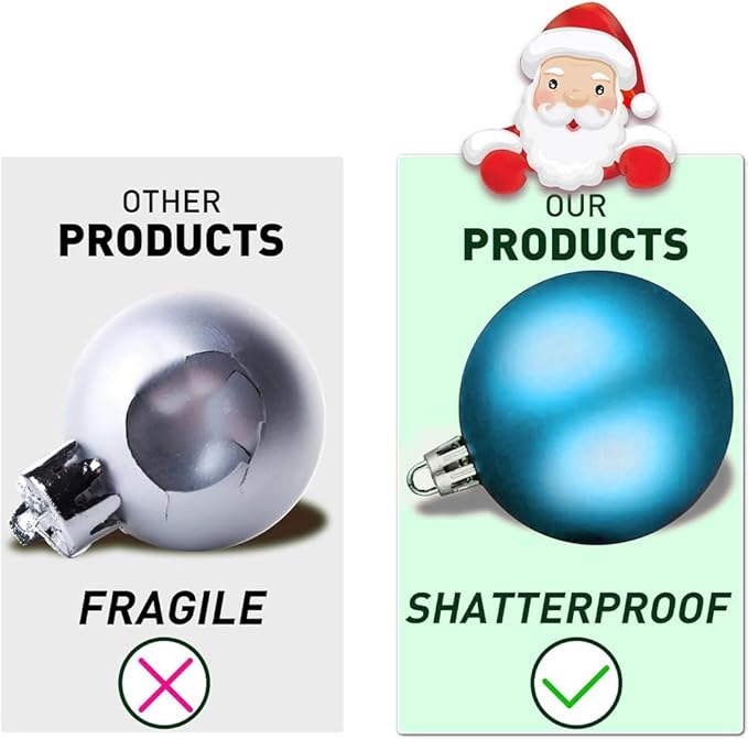 100-Pack Christmas Ball Ornaments for Tree,Shatterproof Plastic Holiday Baubles Set in Assorted Sizes and Finishes, Christmas Tree Decorations for Home, Office, Party, Indoor Outdoor Use