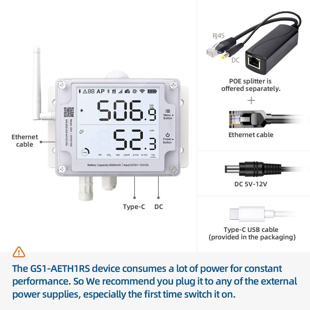 Ubibot GS1-AETH1RS + TH30S-B Ethernet Thermometer Hygrometer, WiFi Temperature Humidity Sensor, Digital Temperature Data Logger, Free App Email Alert(2.4GHz WiFi & RJ45 Ethernet, no hub Required)