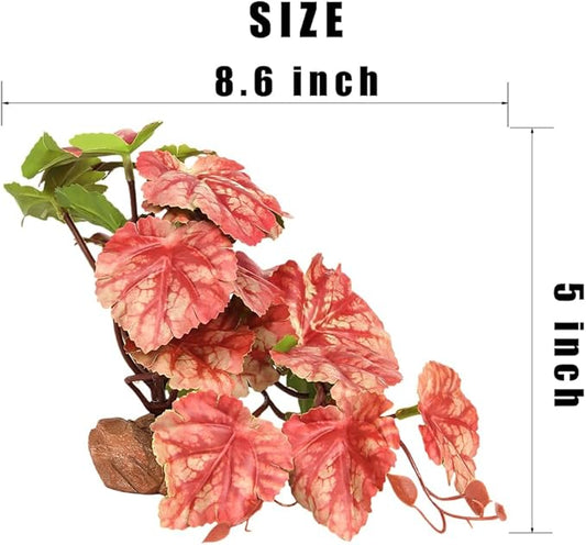Reptile Plants for Terrarium, Ball Python Tank Decor Accessories fit Bearded Dragon Crested Leopard Gecko Lizard Chameleon Snake Frog Tortoise Hermit Crab - Fake Heuchera Micrantha Pink