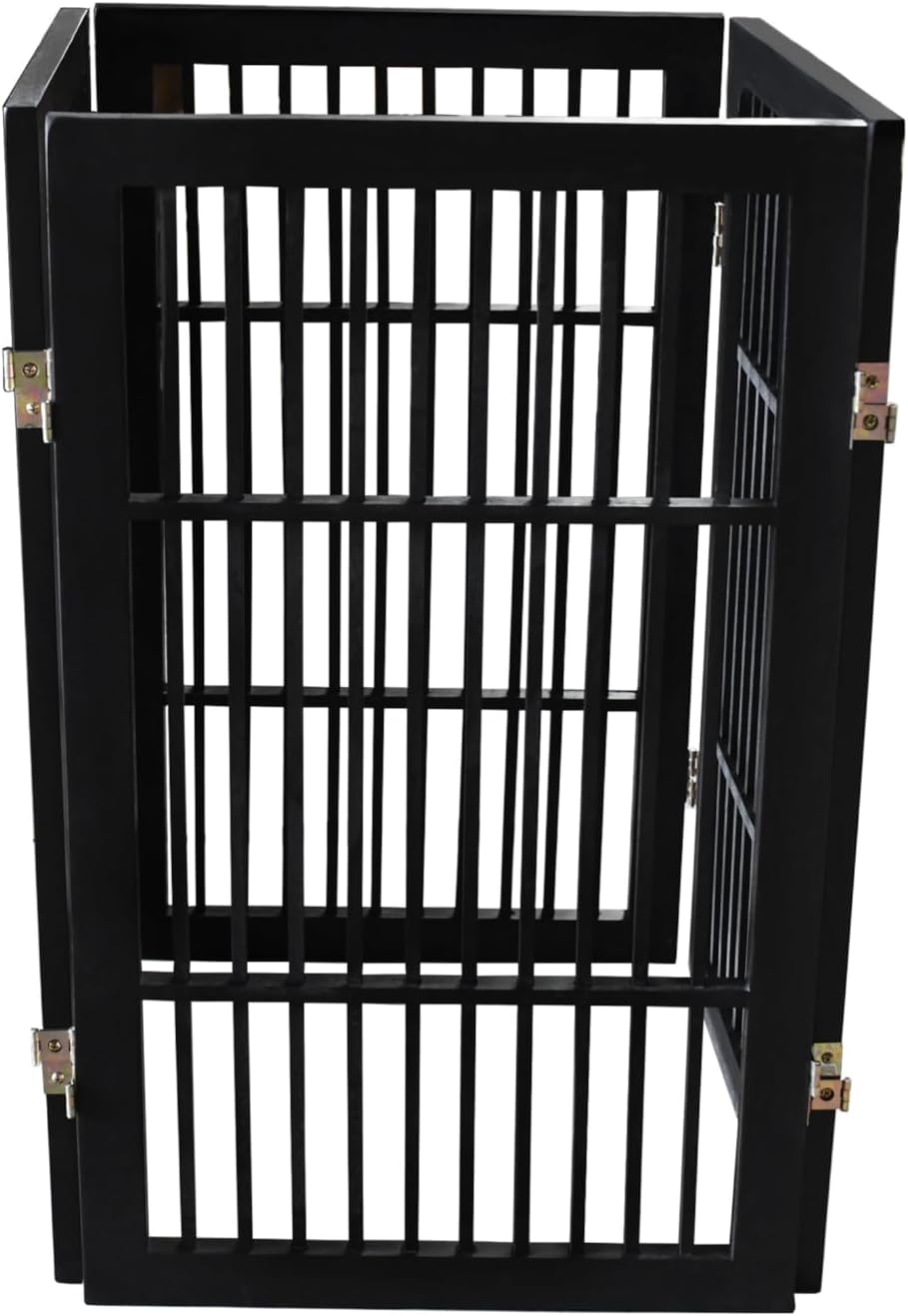 Pet Dog Gate Strong and Durable Freestanding Folding Acacia Hardwood Portable Wooden Fence Indoors or Outdoors by Urnporium (Black Pet Gate, 4 Panel 30" Tall)