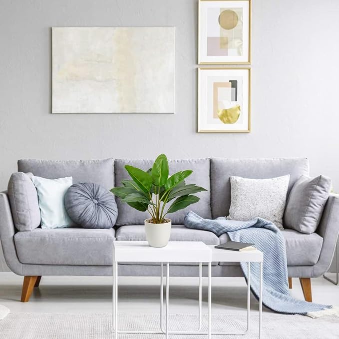 Hollyone Artificial Bird of Paradise Plant in Pot, Fake Palm Tropical Potted Plant 15" Faux Plantain Banana Leaf Plant for Indoor Outdoor Home Desk Office Garden Decoration