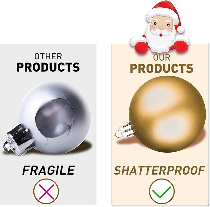 100-Pack Christmas Ball Ornaments for Tree,Shatterproof Plastic Holiday Baubles Set in Assorted Sizes and Finishes, Christmas Tree Decorations for Home, Office, Party, Indoor Outdoor Use