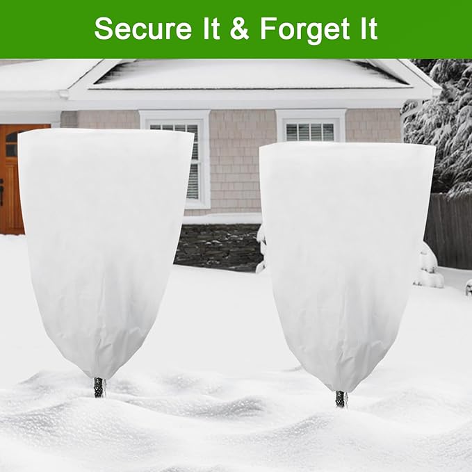 YDSL 3 Pack Plant Covers Freeze Protection, 48"×72" 1.77oz/yd² Plant Frost Covers for Outdoor Plants Shrub Potted Plants Use, Winter Cloth Plant Tree Cover with Drawstring for Cold Weather