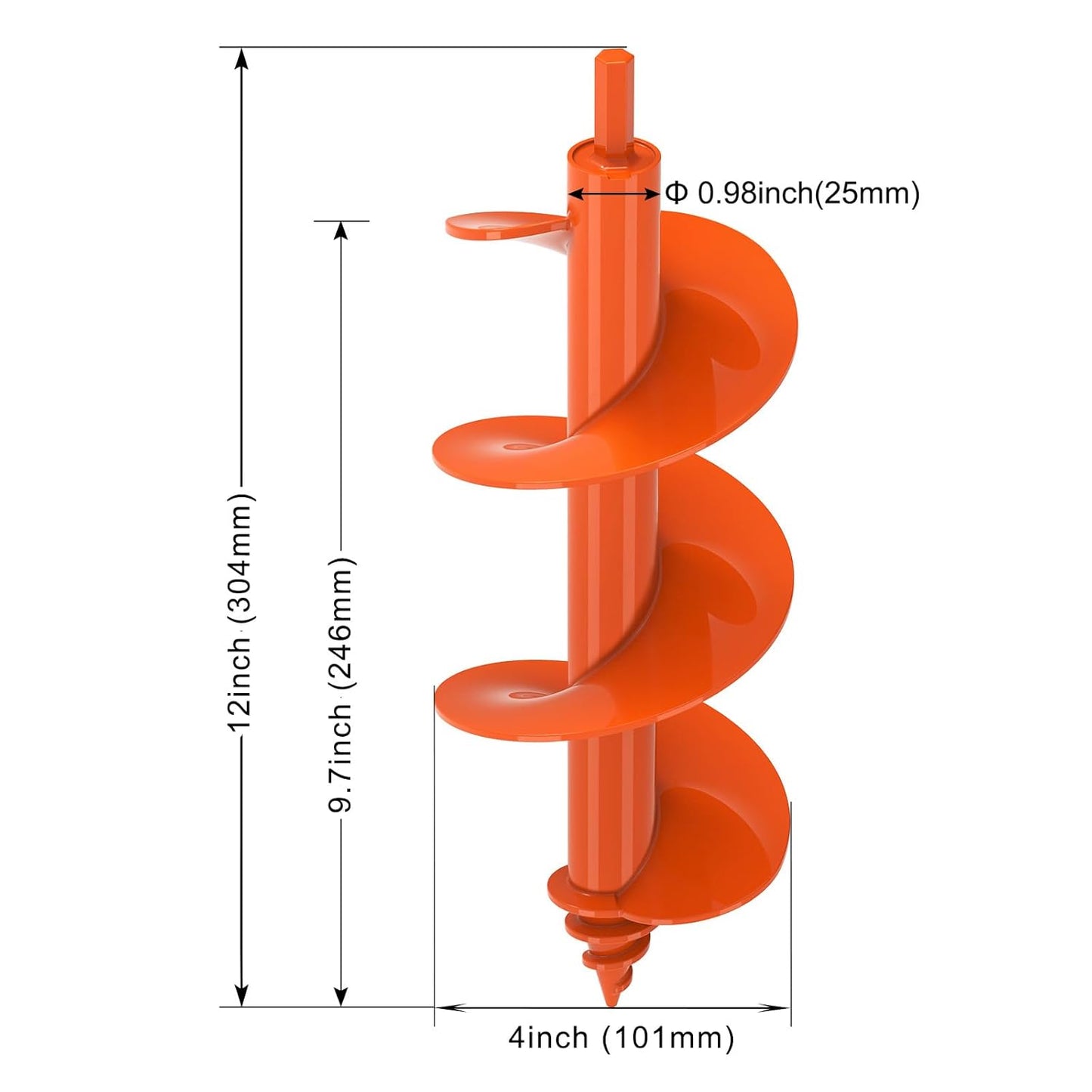 Threaded Auger Drill Bit for Post Hole Digger 4x12'', 3mm Thick Spiral Garden Earth Auger Bulb Drill Bit for Planting, Hole Digger for Fence Posts, Fits 3/8" Hex Drive Drill