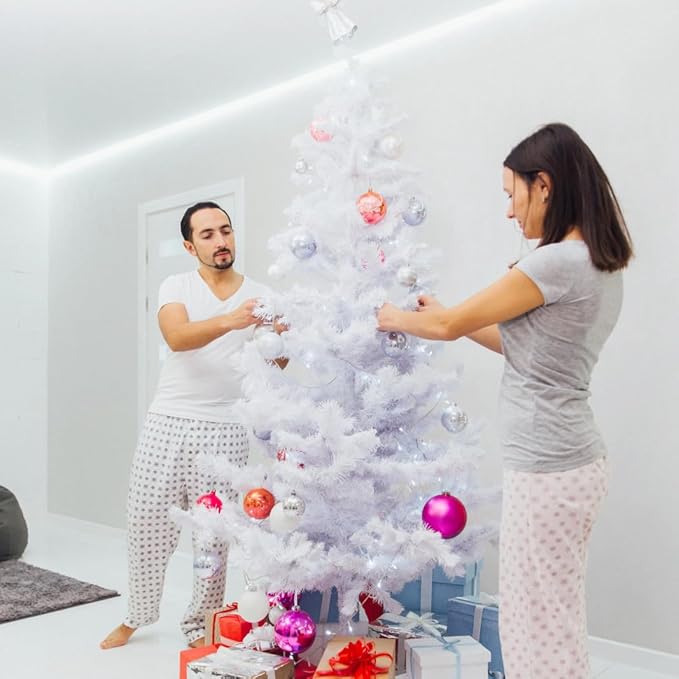 KTKDE 5ft White Christmas Tree, Artificial Christmas Pine Tree with 560PVC Branch Tips, Foldable Metal Stand, Indoor Xmas Full Tree for Office Home Store Party Holiday Decor