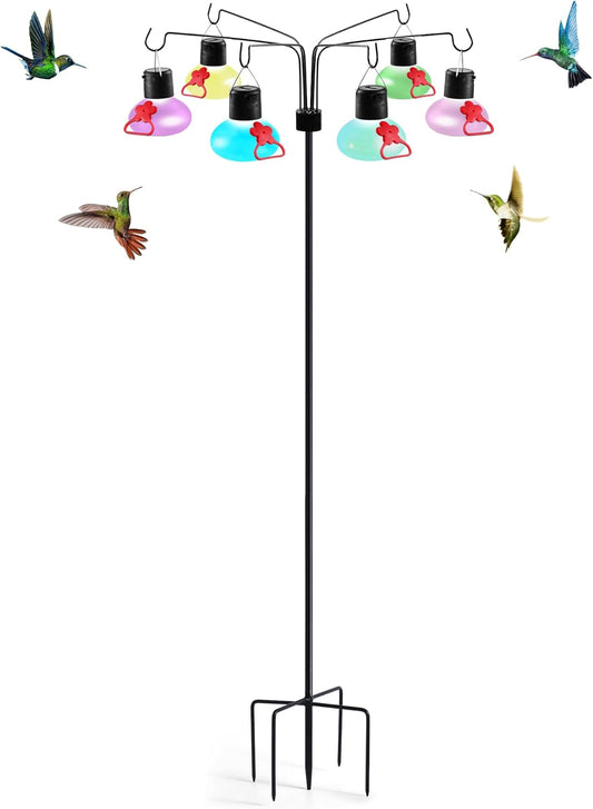 Solar Hummingbird Feeders for Outdoors Decorative Hummingbird Feeders Stand 6 Feeding Stations Never Leak Garden Decor Backyard,Gifts for Women Mom