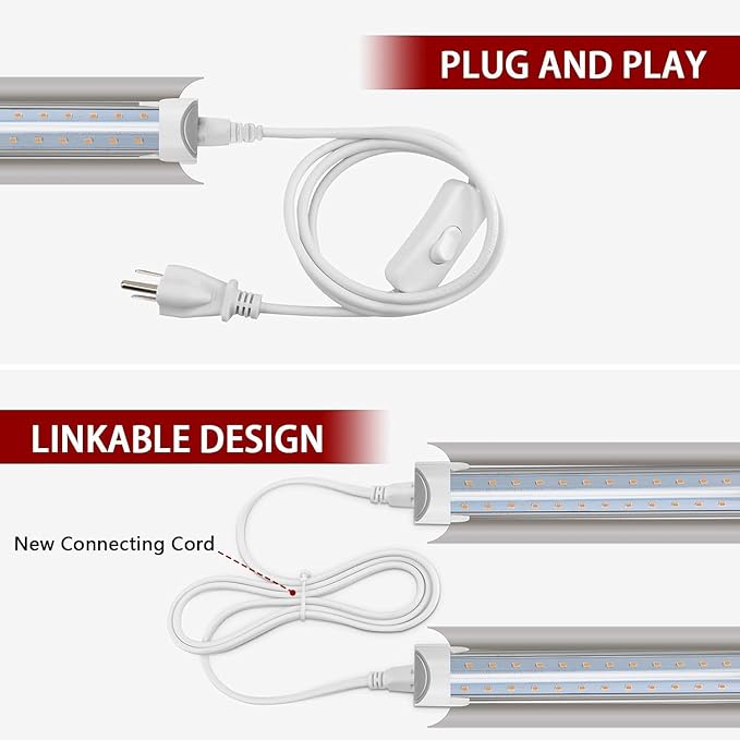 8 Pack LED Grow Light 2FT, Upgrade 192W(8×24W) High Intensity Full Spectrum Indoor Grow Lights with High PPFD Value, T8 Grow Lights for Indoor Plants, Seed Starting, Succulent, Vegetables