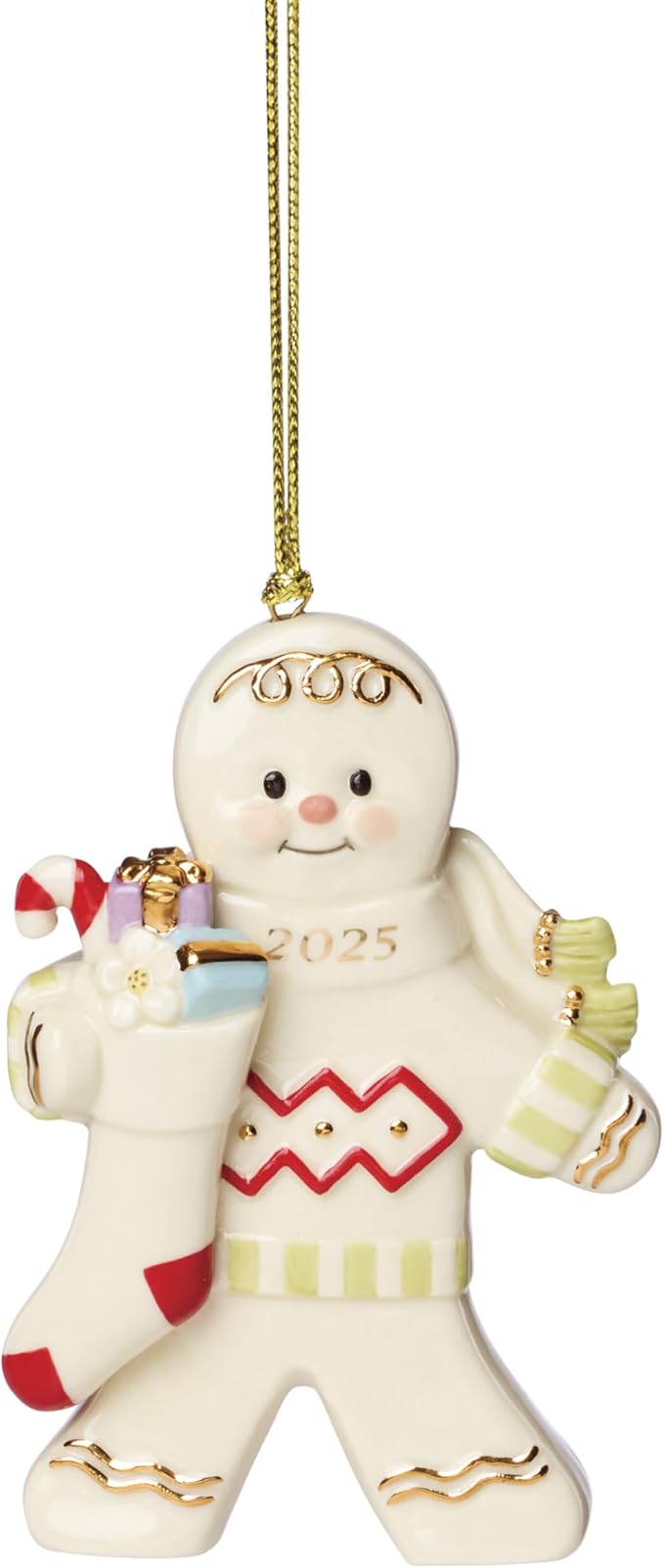 Lenox Ornament, 2025 Gingerbread with Stocking Ornament, Made from Porcelain, Christmas Tree Decorations, Gold Accents and Hanging Cord, Christmas Decoration, Winter Decor, Tree Decor (1 Piece)