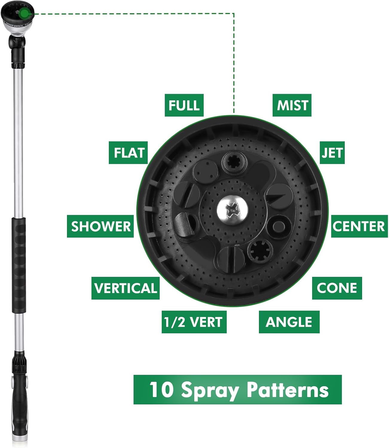 RESTMO 36” Long Watering Wand, Metal Garden Hose Wand with 180° Swivel Head and 10 Spray Patterns, Heavy Duty Hose Nozzle Sprayer with Thumb Flow Control, for Water Hanging Baskets, Shrubs, Silver