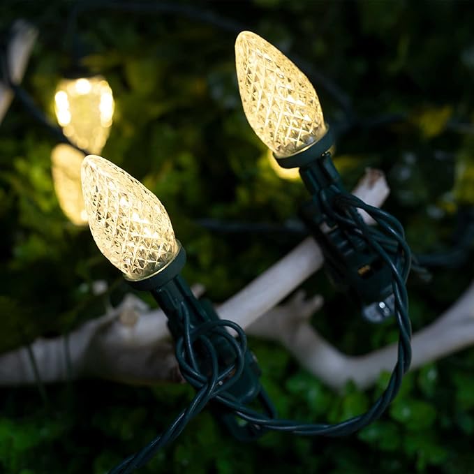 C9 LED Christmas Lights Outdoor, 68 Feet 100 LED Strawberry String Lights With 100 Spring Clamps, Waterproof Commercial Grade Extendable for Outside Roofline Patio Home Xmas Decoration, Warm White