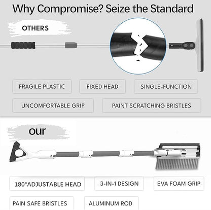 61.5" Ice Scrapers for Car Windshield, 2 in 1 Snow Brush for Car and Ice Scraper, Extendable Snow Brush for Car Windshield with Foam Grip and 180° Pivoting Brush Head for Car Automobile Vehicle Window