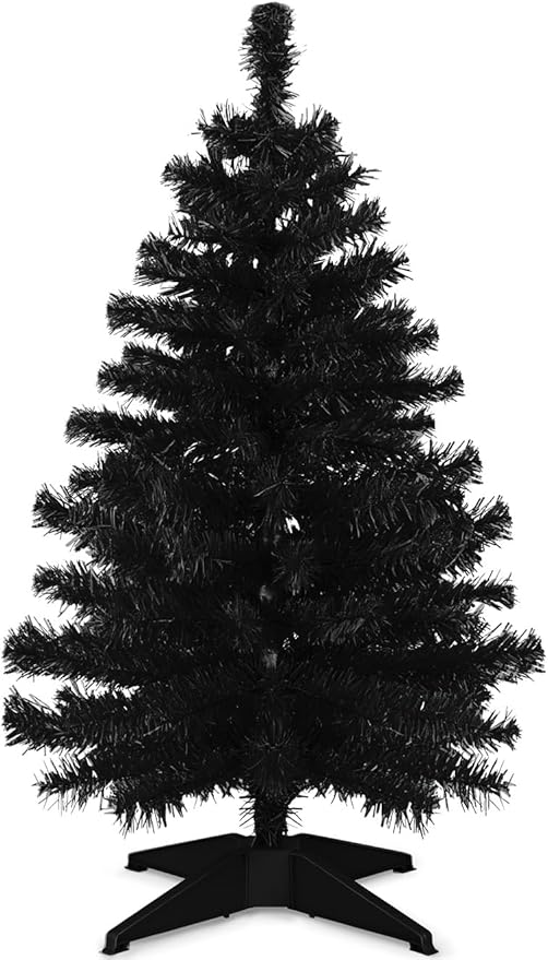 3 Ft Artificial Christmas Tree for Tabletop, Mini Xmas Tree with Plastic Stand for Indoor Outdoor Holiday Home Party Christmas Decorations Black