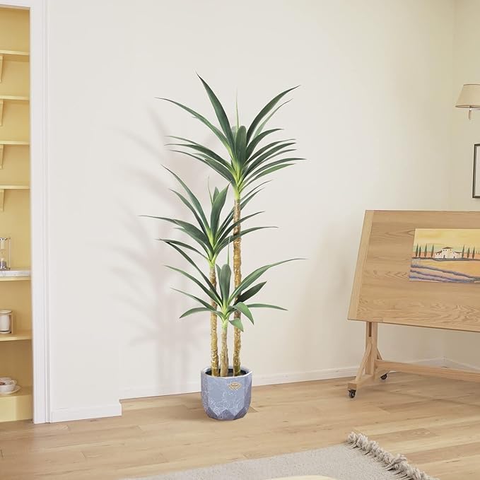 Artificial Tree 4.7Ft Faux Agave Plant with 3 Heads in Plastic Pot Fake Tree for Home Decor Indoor or Outdoor Office Decoration Housewarming Gift (4.7 Feet-2 Pack)