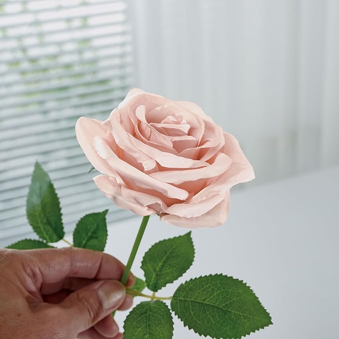 50Pcs Blush Roses Artificial Flowers Artificial Silk Roses Bulk,Fake Roses Flower with Stems Realistic Flowers for Wedding Centerpiece Home Party Decor
