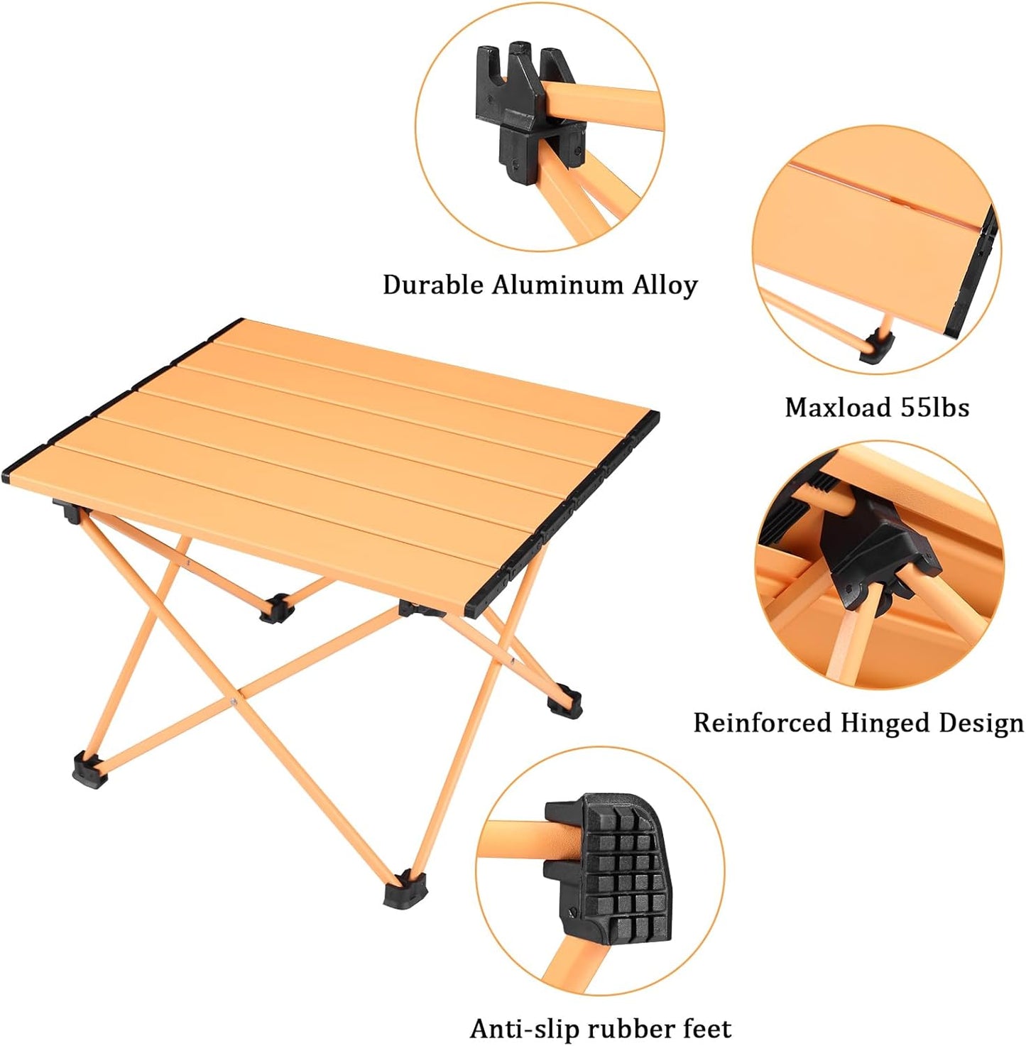Tesouro Portable Camping Table,Folding Side Table Aluminum Top for Outdoor Cooking, Hiking, Travel, Picnic (Apricot-Small)