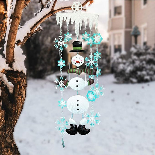 Juegoal Christmas Snowman Wind Chimes with Metal Snowflake, Large for Kids, Xmas Holiday Party Indoor Outdoor Hanging Decoration, 33 Inch