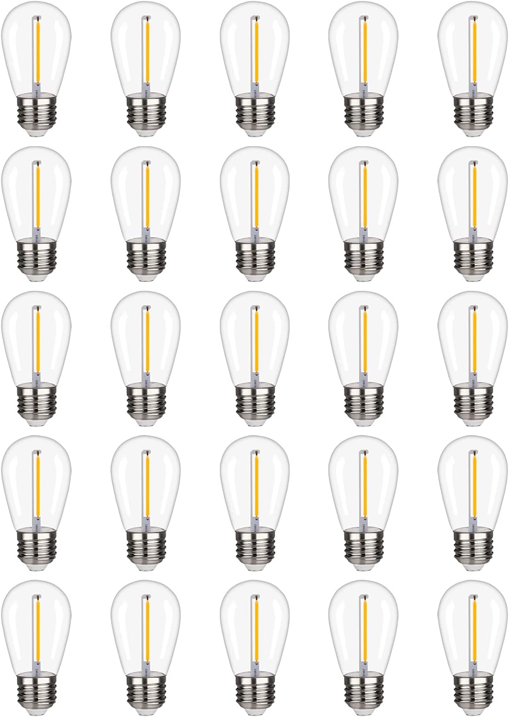 25 Pack S14 LED String Light Bulbs, 1W Shatterproof & Waterproof Outdoor Indoor Replacement Bulbs, E26 Base Edison LED Light Bulbs Warm White 2200K. (S14 25Pack)