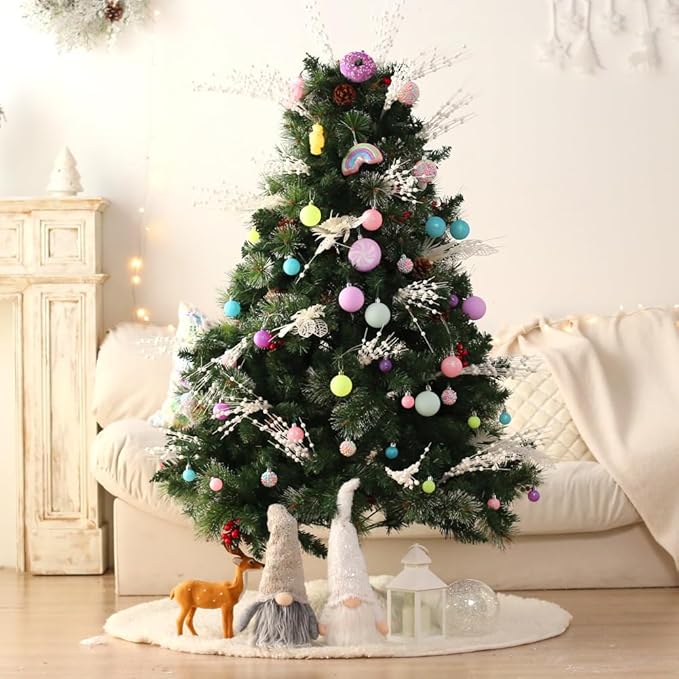 Christmas Tree Ornaments Set - 40 Pack Shatterproof Pink, Yellow, Light Green Xmas Decorations for Home, Holiday Party, Centerpiece, Garland