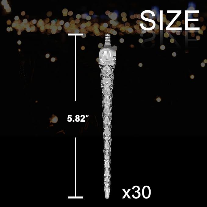 AMS Christmas Sparkling Glitter Icicle Ornaments 30 PCS Acrylic Icicles Ornament Set for Christmas Tree New Year Party Decorations Supplies(5.8''/14.8cm, Clear)