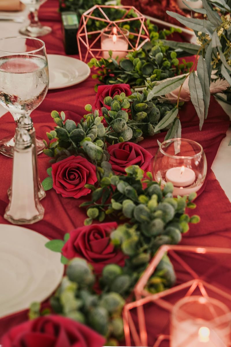 N&T NIETING Artificial Flowers - Fake Flowers Dark Red Roses Perfect DIY Wedding Bouquets Centerpieces Bridal Shower Party Home Flower Arrangement Decorations, 50Pcs