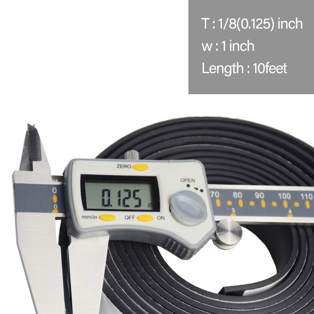 DOBTIM Self Adhesive Neoprene Solid Rubber Strips 1/8 (.125)" Thick X 1" Wide X 10'Long, Rubber Sheet for Pads Cushion Gasket