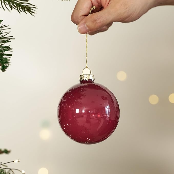 DN DECONATION Christmas Tree Decorations Ball, Rose Red Glass Christmas Ball Ornaments Set of 9, 3.14” Xmas Tree Decorative Hanging Ornaments for Home Wedding Holiday Party Decor Winter Gifts