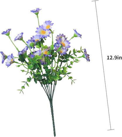 Artificial Plants & Flowers for Outdoors Fade Resistant Purple Silk Flower Look Real Fake Plant Outdoor Faux Outside for Planter Front Porch Decor (8 Bundles Purple)