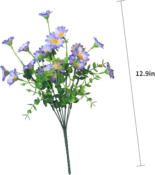 Artificial Plants & Flowers for Outdoors Fade Resistant Purple Silk Flower Look Real Fake Plant Outdoor Faux Outside for Planter Front Porch Decor (8 Bundles Purple)