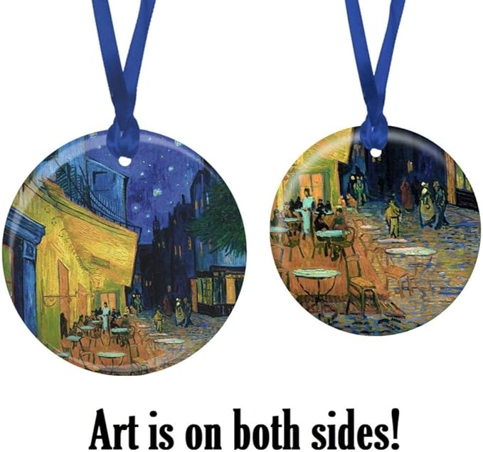 Christmas Tree Ornament, Porcelain Van Gogh Cafe Terrace at Night fine Art Keepsake Ornament by RainCaper