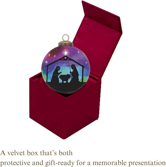 Starlight Nativity Ornament–Hand-Painted Glass Nativity Scene Christmas Ornament, Religious Christian Holy Family Ornament, Catholic, Manger Baby Jesus for Christian Holiday Décor