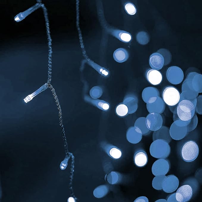 Dazzle Bright 360 LED Christmas Icicle Lights, 29.5 FT 8 Modes Curtain Fairy Lights with 60 Drops, Connectable Xmas String Lights for Outside Holiday Wedding Party Decorations (White)