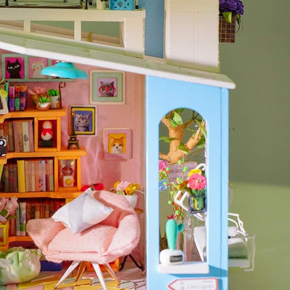 ROBOTIME DIY Miniature Dollhouse Kit - 1:24 Scale Miniature House Kit with LED Light - Tiny House Kit with Furniture Best Birthday for Women and Men