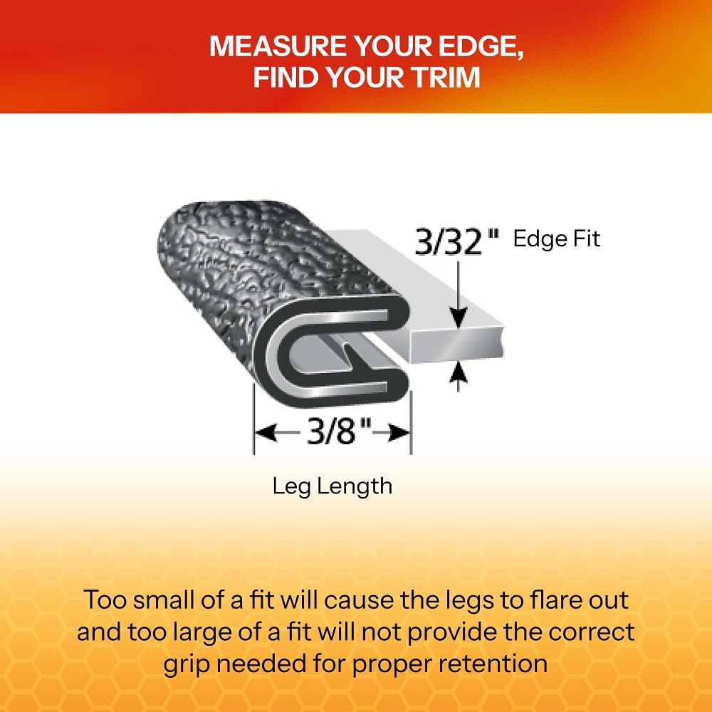 TRIM-LOK Edge Trim - Fits 3/32" Edge, 3/8” Leg Length, 25’ Length - Single Gripping Finger - Black, Pebble Texture - Flexible PVC Edge Protector