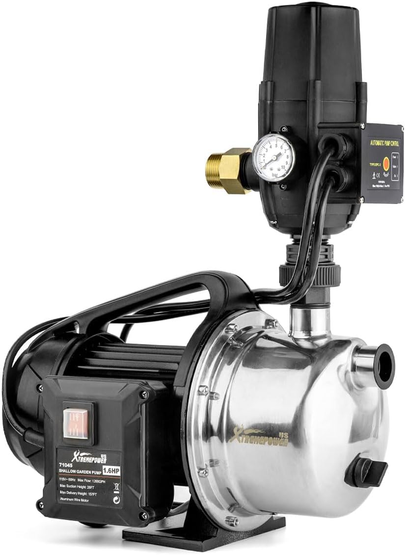 XtremepowerUS 1.6HP Water Transfer Pump w/Automatic Electronic Controller 1268GPH Shallow Well Pump Garden Booster Sprinkler Irrigation Lawn Farm