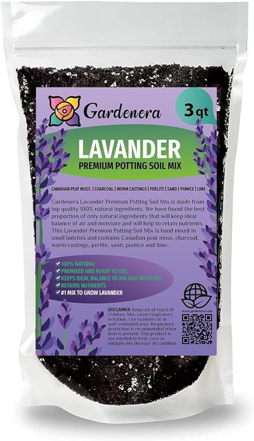 GARDENERA Lavender Soil - Ideal Blend for Thriving and Fragrant Lavender Plants - 3 QUARTS