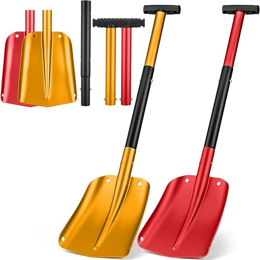 Gisafai 2 Pcs 34'' Detachable Emergency Snow Shovel for Car Aluminum Extendable Collapsible Snow Shovel Emergency Car Cleaning Equipment Suitable for Truck SUV Van Camp Outdoor (Red,Gold)