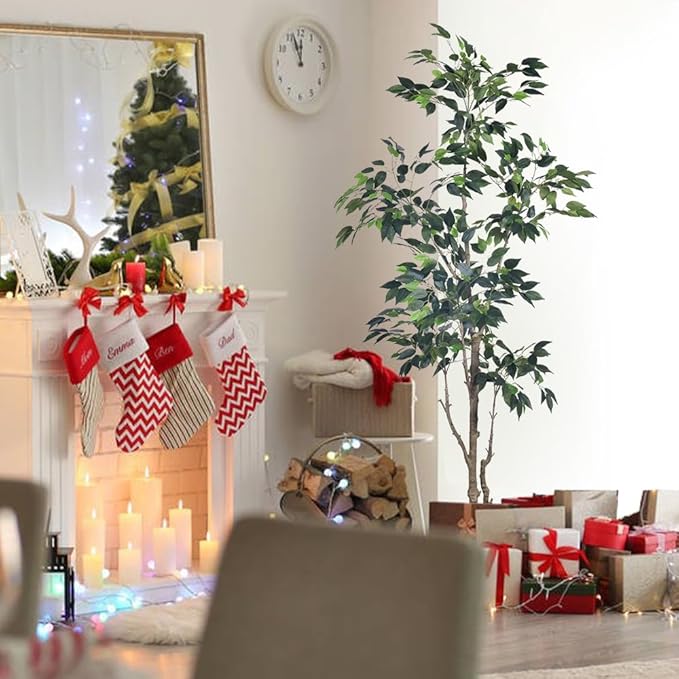 5Ft Artificial Ficus Tree with Realistic Leaves, Livelike Faux Silk Indoor Outdoor Plant for Home Office Decor Living Room, Porch, Garden Decor