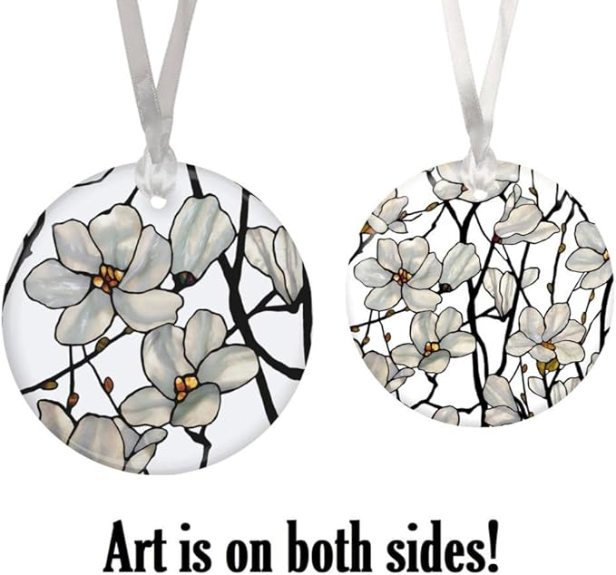 Christmas Tree Ornament, Porcelain Tiffany Magnolia fine Art Keepsake Ornament by RainCaper