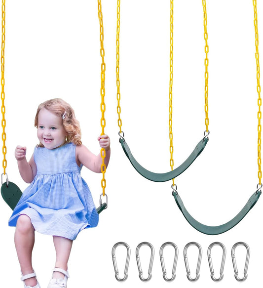 Sunnyglade 3 PCS Swings Seats Heavy Duty with 66" Chain, Playground Swing Set Accessories Replacement with Snap Hooks, Support 250lb (3, Green)