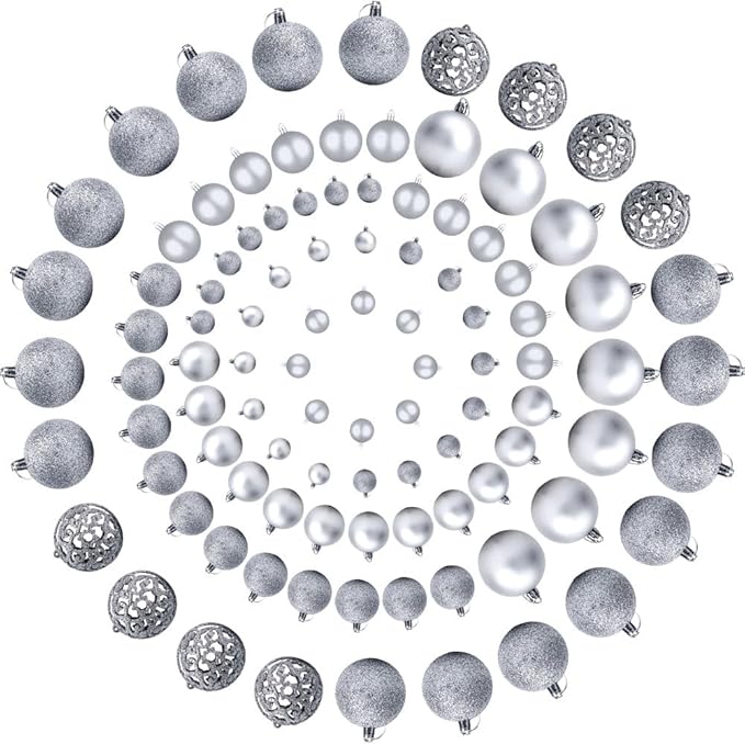 100-Pack Christmas Ball Ornaments for Tree,Shatterproof Plastic Holiday Baubles Set in Assorted Sizes and Finishes, Christmas Tree Decorations for Home, Office, Party, Indoor Outdoor Use