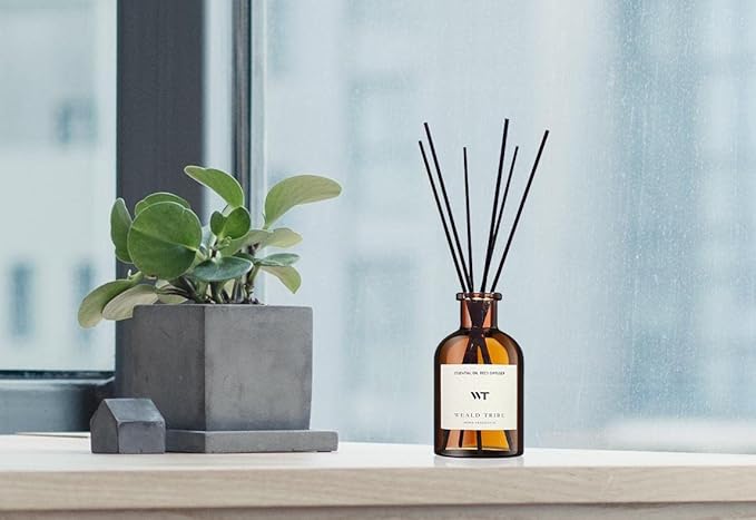 WEALD TRIBE Flower Reed Diffuser Set Vanilla Cinnamon Scent for Bathroom Air Fresheners | 4.0 fl oz Essential Oils with Sticks Home Fragrance Defusers | House Bedroom Office Shelf Decor & Gift