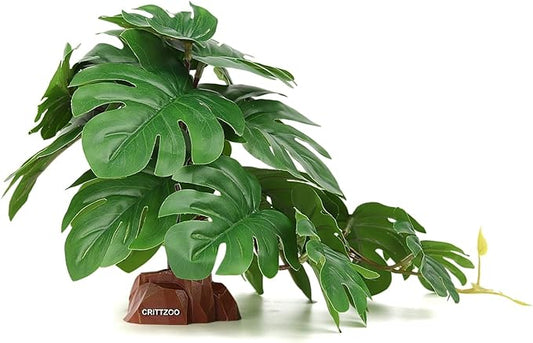 Reptile Fake Plants for Terrarium Decor, Snake Tank Accessories for Leopard Gecko Ball Python Bearded Dragon Crested Gecko Tortoise Frog Lizard Spider - Fake Monstera