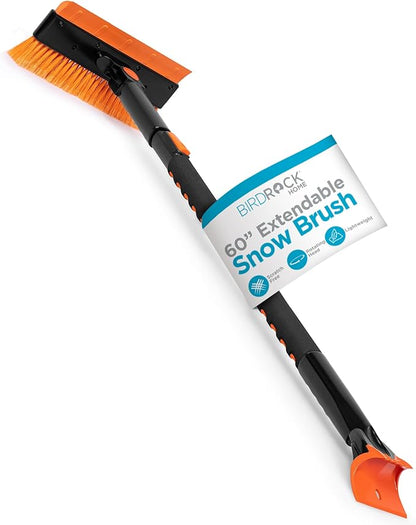 BIRDROCK HOME 60" Extendable Car Snow Brush and Ice Scraper | Lightweight Aluminum Snow Clearing Tool w/Detachable Ice Scraper w/Ergonomic Grip Design | 13" Foam & Bristle Head for Truck Car SUV RV