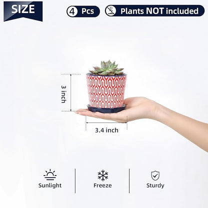 Selamica Ceramic Succulent Pots, 3.4 Inch Small Pots for Plants with Drainage Holes and Saucers, Succulent Planters for Indoor Plants, Cactus, Home Decor, Set of 4, Assorted Colors